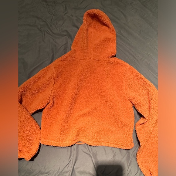 Cozy Orange Women's Sherpa type cropped hoodie by Wild Fable med hoodie - Picture 3 of 4